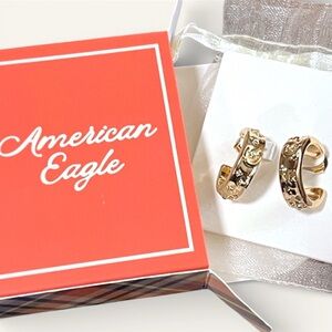 American Eagle Hoops Celestial Moon Sun Stars Crystal Earrings Post Gold Tone